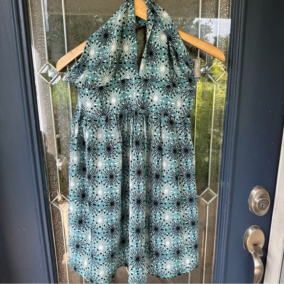 Leona By Lauren Leonard Geometric Polka Dot Silk Halter Mini Dress Size 4 Blue - Picture 1 of 7